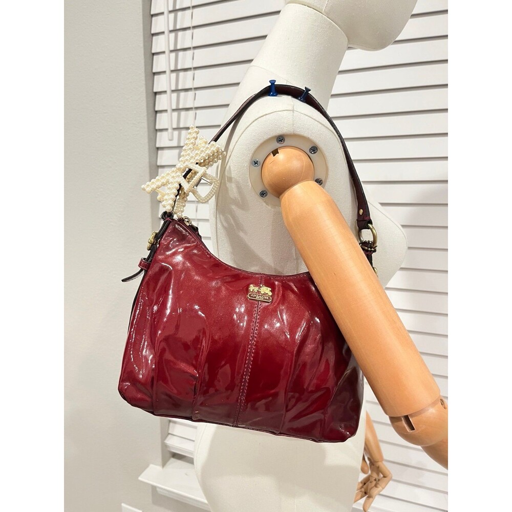 Coach Red Patent Leather Hobo Bag